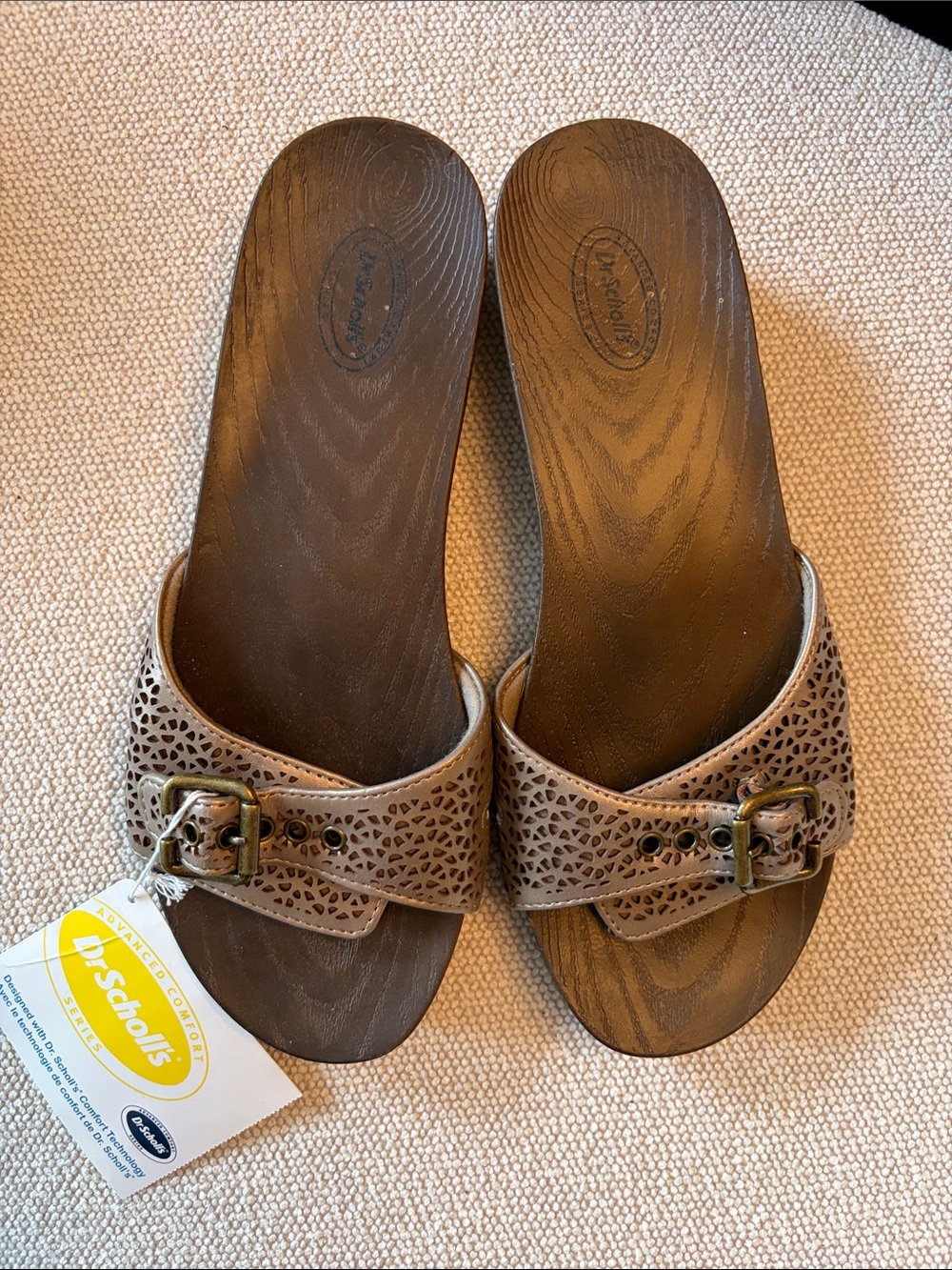 Dr. Scholl's Taupe Perforated Buckle Slide Clogs